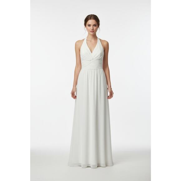Copied - AW Bridal Wm's white Halter V Twist Chiffon Wedding Dress Sz 10 NWOT - Picture 1 of 7